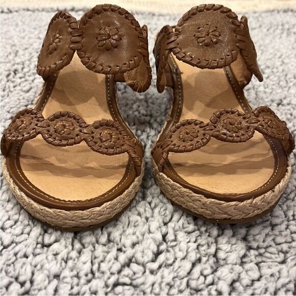 NWOT Jack Rogers Shelby Espadrille Tan Leather Wedge Slide Sandals - Picture 5 of 8